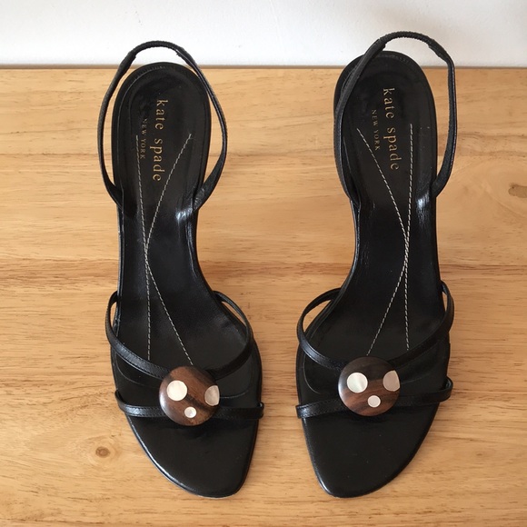 Kate Spade Black Strap Slingback Heels Size 6.5 - Picture 2 of 11
